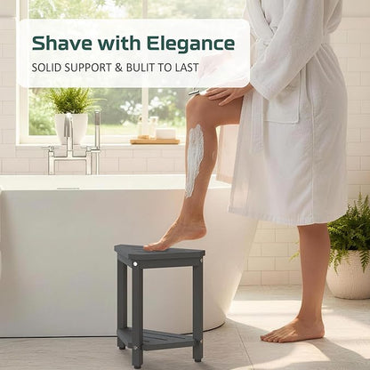 Shower Foot Rest 14in, HIPS Waterproof Shower Stool for Inside Shower, Corner Shower Stool for Shaving Legs with Storage Shelf, Shower Step Stool for Small Space, Plastic Corner Shower Bench, Grey