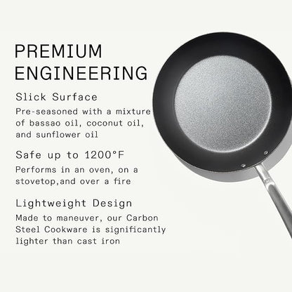 Made In Cookware - Seasoned 10" Blue Carbon Steel Frying Pan - (Like Cast Iron, but Better) - Professional Cookware - Crafted in Sweden - Induction Compatible