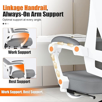 Ergonomic Office Chair with Footrest, High Back Swivel Mesh Desk Chair, Big and Tall Rolling Computer Chair with Headrest, Lumbar Support, 3-Level Tilt Backrest for Home, Bedroom, Work