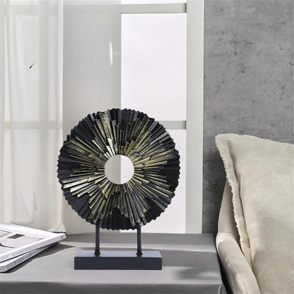 HODESumPure Gold Luxury Round Decorative Sculpture Statue Above Cabinet Home Decorations for Living Room Kitchen Fireplace Mantel Office Bookshelf Table Top Home Decor Accents (Black Gold)