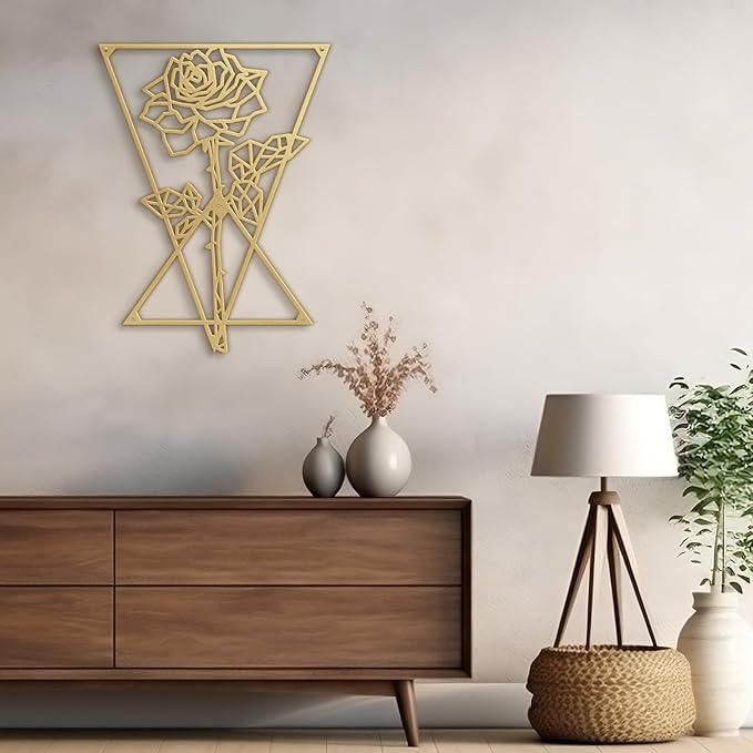 SIGNLEADER Metal Wall Art Decor Rose in Square Frame Modern Abstract Wall Sculpture Hangings Home Decoration for Living Room, Bedroom, Bathroom, Kitchen, Outdoor - 36" Gold