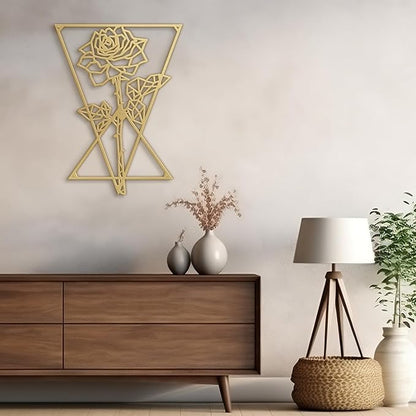 SIGNLEADER Metal Wall Art Decor Rose in Square Frame Modern Abstract Wall Sculpture Hangings Home Decoration for Living Room, Bedroom, Bathroom, Kitchen, Outdoor - 24" Gold