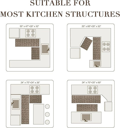 Kitchen Rugs Sets of 2-Non Slip Kitchen Mats for Floor-Thick Stain Resistant Vintage Kitchen Floor Mat Runner Carpet for Hallways Entryway Laundry Room Washable（Brown 24"x70"+20"x47"）