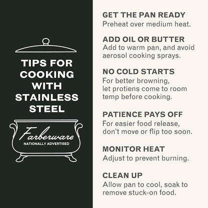 Farberware Classic Series Stainless Steel Pots and Pans with Baking Sheet Pan, Cooking Tools, and Lids, Induction Ready, Dishwasher Safe, 10 Piece Cookware Set, Metal Utensil Safe - Stainless Steel