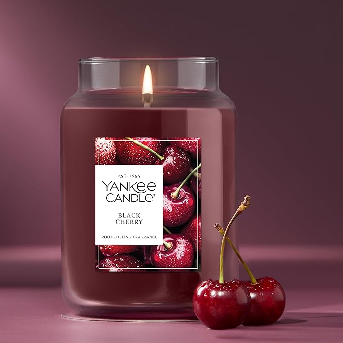 Yankee Candle Black Cherry, Scented Candle, 22oz Large Jar with up to 150 Hour Burn Time, Giftable
