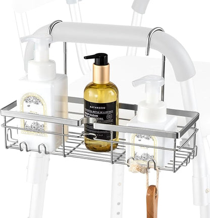DELLAN Hanging Shower Caddy, Shower Rack with Hooks for Shower & Bath Chair, Bathroom Shower Basket for Elderly, Pregnant, Handicap, Patient