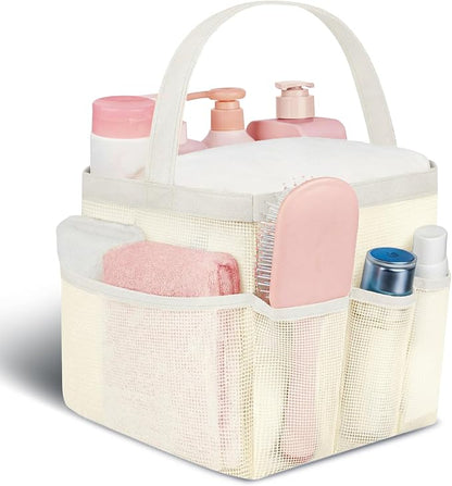 Attmu Mesh Shower Caddy Portable for College Dorm Room Camping Essentials, Shower Caddy Dorm with 9-Pockets, Large Capacity Hanging Basket Bathroom Bag for Toiletry, Swimming, Gym, Camp, Beach