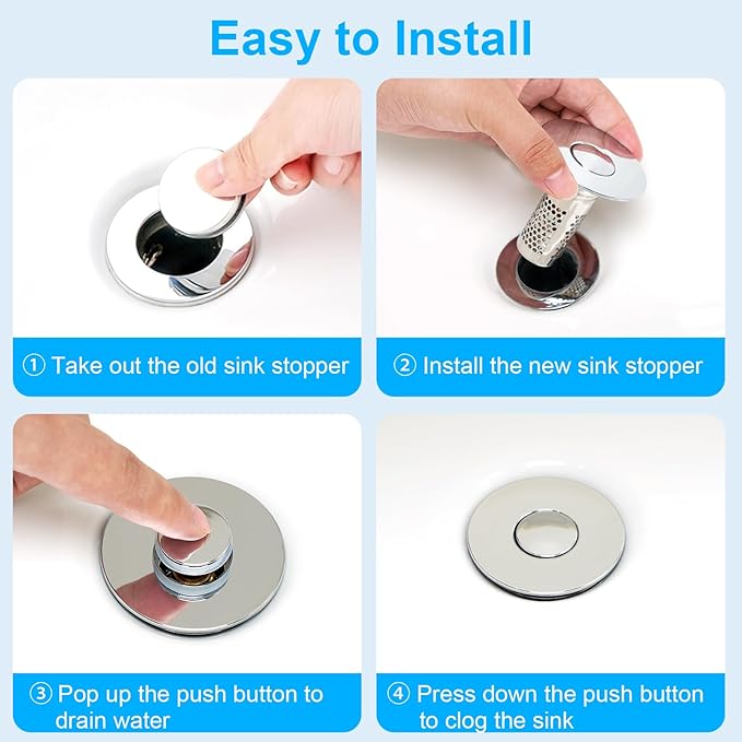 Adoric Bathroom Sink Stopper 2Pack, Sink Drain for Bathroom Pop Up Stopper with Removable Stainless Steel Filter Basket Hair Catcher for Standard 1.06"-1.50" Sink Basin Hole