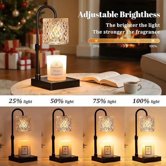 Hong-in Black Candle Warmer Lamp with Timer -Dimmable Adjustable Height Wax Melt Warmer for Jar Candles,Vintage Home Decor with Elegant Clear Glass,Birthday Gifts for Women, Mom, Friend, Sister