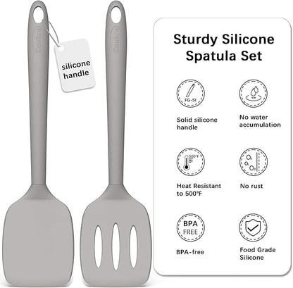 Coukre 2 Pack Silicone Spatula Set, High Heat Resistant, BPA Free Kitchen Spatula, Solid & Slotted Turner for Non-Stick Pans, Sautéing, and Flipping(2, PureGray)