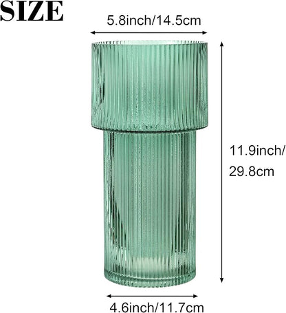 Large Glass Vase, 12 Inches Tall Vase for Flowers, Green Flower Vases for Bouquet, Modern Green Glass Vases for Living Room, Dining Table, Office, Entryway, Mantle, Shelf, Wedding Gifts