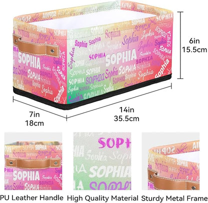 Custom Name Storage Basket, Personalized Small Storage Basket with Handles for Organizing Women Cosmetics Kids Toys Office Closet Shelf Baskets, Gradient Hot Pink Green