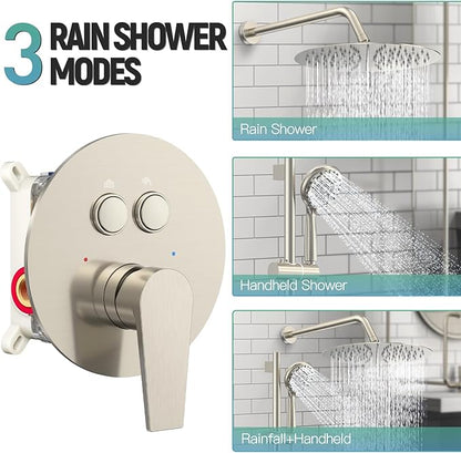 SR SUN RISE Shower System: 12 Inch Rainfall Shower Head with Handheld Combo Set - Slide Bar Bathroom Shower Faucet Set Wall Mounted (Valve and Trim Kit Included) - Brushed Nickel