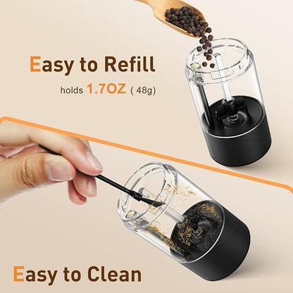 Electric Salt and Pepper Grinder Set, Rechargeable Automatic Pepper Mill Grinder with LED the Gifts for Women, Adjustable Coarseness shakers, One-Hand Operation for Kitchen Appliances Christmas Gifts