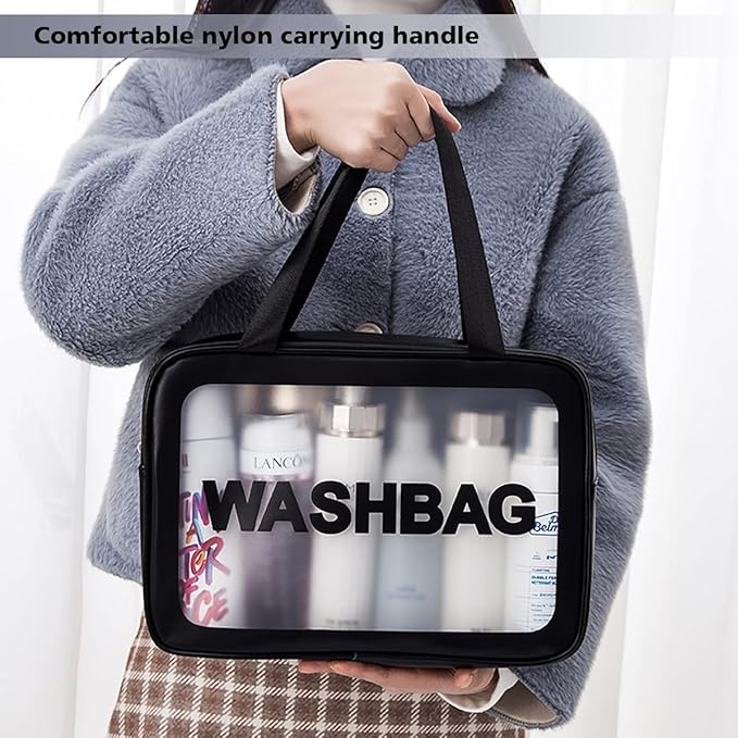 Travel Toiletry Bag for Women and Men, Matte Translucent Toiletry Bag with Handy Handle, Makeup Cosmetic Organizer Bag for Travel Toiletries Accessories (Black)