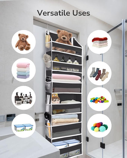ULG 2Pack-Over The Door Organizer with 6 Large Pockets 12 Side Pockets Door Hanging Organizer Black Door Hanging