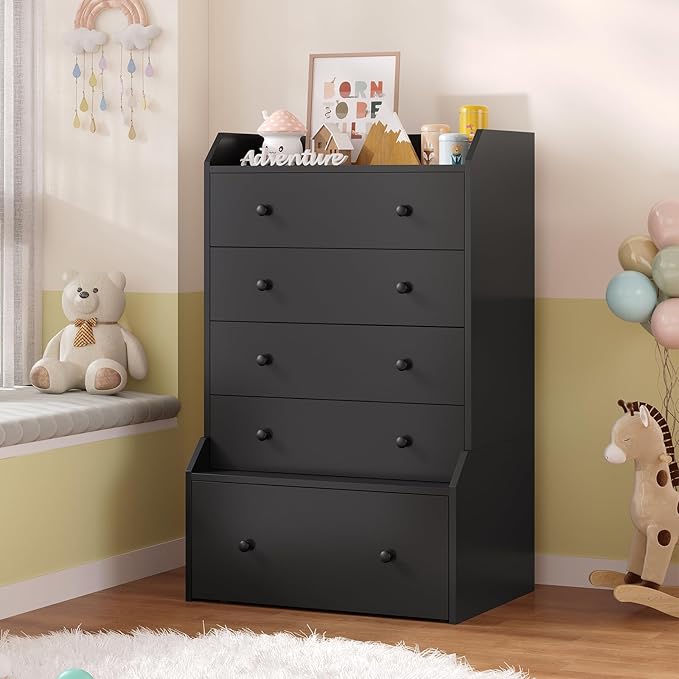 ADORNEVE 5 Drawer Dresser for Bedroom,Tall Black Chest of Drawers,Large Modern Vertical Dresser for Living Room,Hallway, Closet