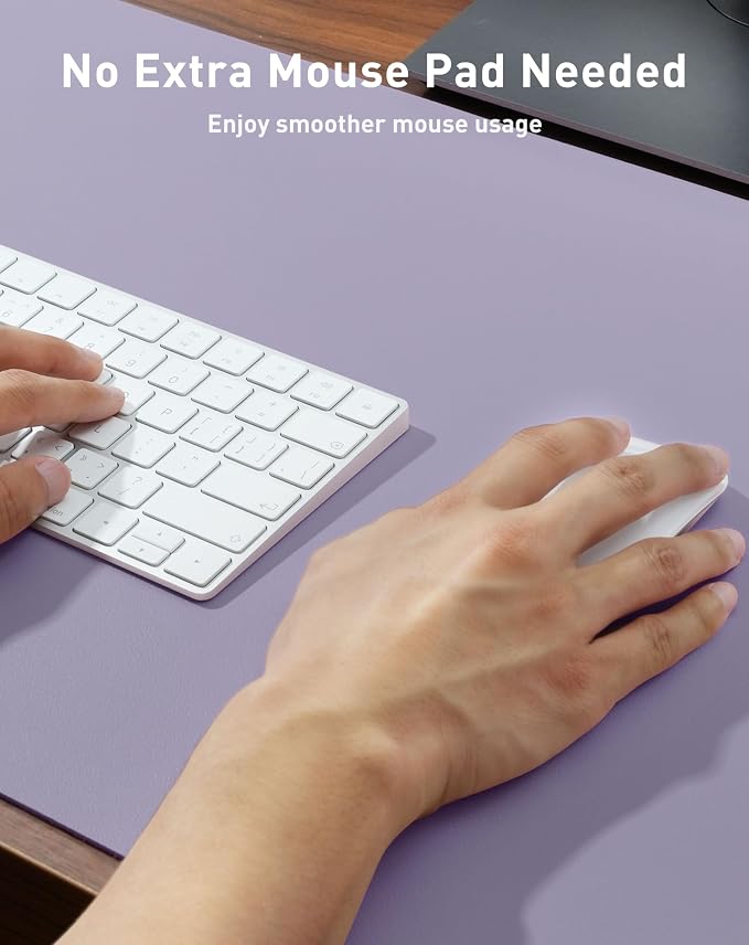 Aothia Faux Leather Desk Mat - Large Mouse Pad, Non-Slip PU Leather Blotter, Waterproof Writing Surface for Office and Home (Lavender, 63" x 24")