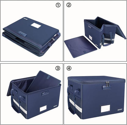 ENGPOW File Box with Lock, Fireproof Document Box with Zipper＆Pockets, Collapsible File Organizer Filing Storage Cabinet with Handle, Portable Home Office Safe for Hanging Letter/Legal Folder, Blue