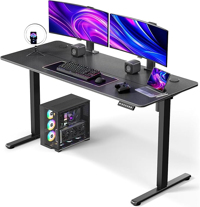 55" Electric Standing Desk Adjustable Height, Ergonomic Sit Stand Computer Desk for Home Office, Sturdy Motorized Workstation with Memory Controller & Timer, Carbon Fiber Black