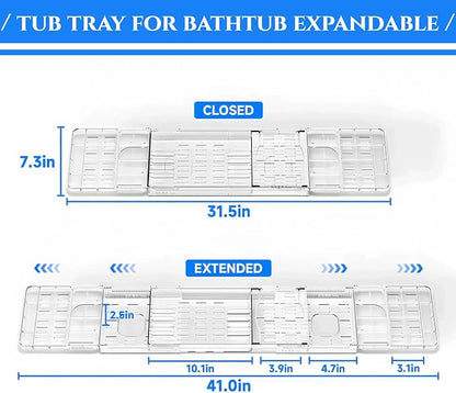Expandable Acrylic Bathtub Tray for Tub, Bath Caddy Tray Table for Bathtub, Adjustable from 31.5 to 41 inch, Bathtub Rack fits Most Bathtubs and Bathroom Décor, Bath Tub Shelf Accessories for Women
