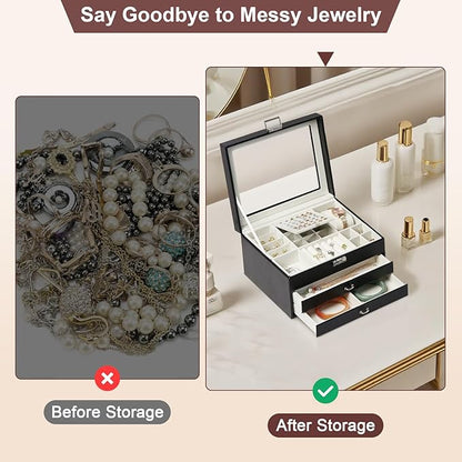 Yoobao Jewelry Boxes for Women with Transparent Lid and Lock, 3 Layers Jewelry Organizers and Storage for Necklaces Earrings Bracelets Rings Watches, Ideal Present for Anniversary Graduation New Year