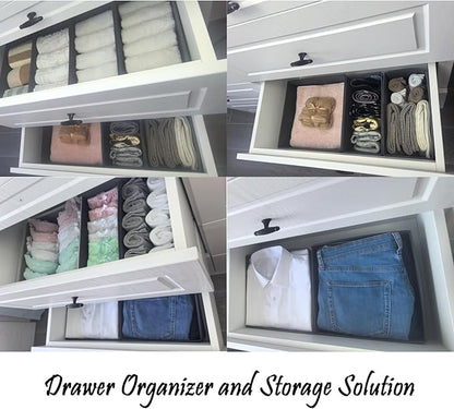 Bructhun Sock Drawer Organizer 6 Pack - Collapsible Fabric Storage Bins for Underwear Divider, Small Closet Organizers with 6 Compartments, Gray