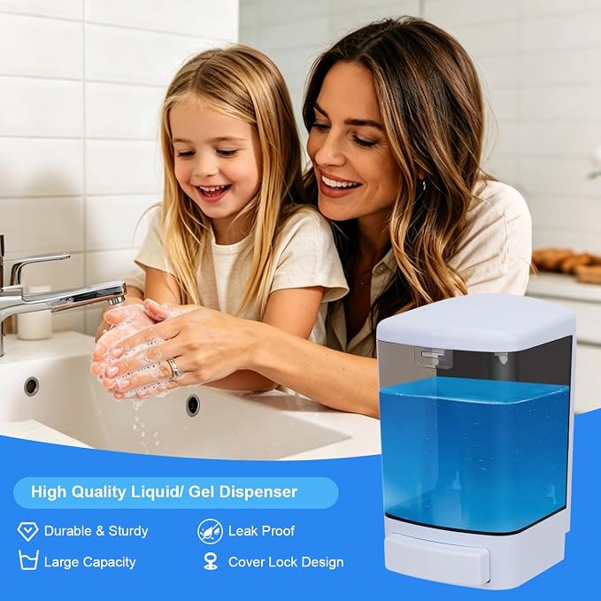 Soap Dispenser Wall Mount, 33.8oz/1000ml Commercial Manual Soap Dispenser Wall Mounted for Bathroom Kitchen Hotel, Liquid Containers Shampoo Plastic