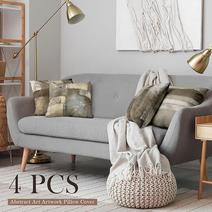 Brown Tan and Gray Throw Pillow Covers,Set of 4 20 x 20 Inch Taupe Modern Art Abstract Painting Home Decor Couch Pillow Covers Neutral Decorative for Sofa Bedroom Living Room
