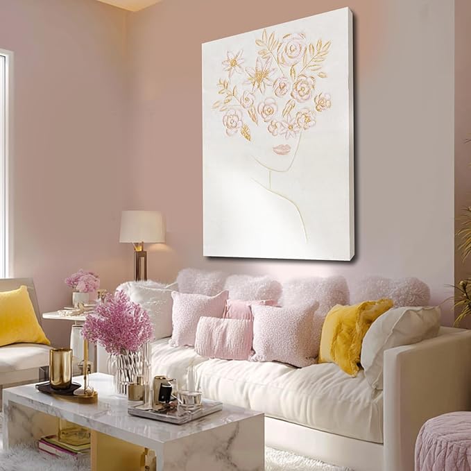 ZENPEE Pink Abstract and White Modern Wall Art – Neutral Tones Canvas Painting for Living Room, Bedroom, Office – Textured Artwork – 32x48 Inch