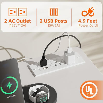 49.2“W Dresser with 2 Hanging Racks, 5 Drawers Dresser with LED Lights & Charging Station, Dressers TV Stand with Clothes Rack, Shoe Racks and Side Hooks, Chest of Drawers for Bedroom, White