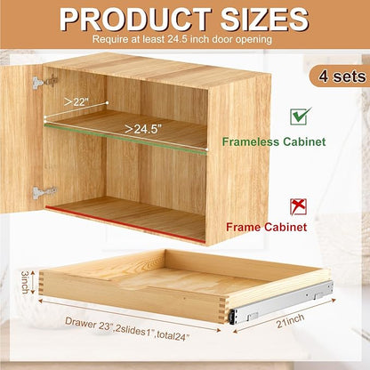 Sintuff 4 Pack Wooden Pull out Tray Cabinet Organizer Gentle Close Roll out Shelves for Kitchen Cabinets Fully Assembled Slide Pantry Shelves (24'' X 21'')