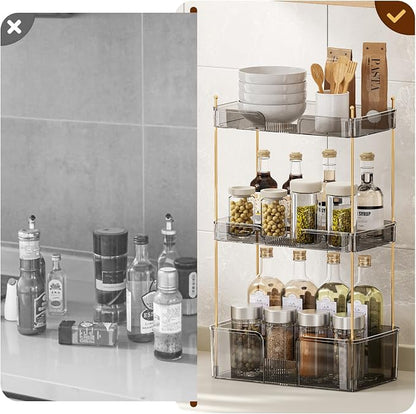 Akinbas 3 Tier Bathroom Organizer Countertop Makeup Perfume Tray Skincare Organizer for Bathroom Dresser Vanity (Grey)