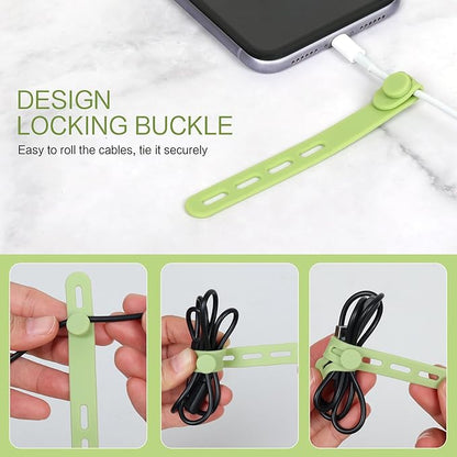 Donruby 24Pcs Silicone Cable Ties - Reusable & Washable with Locking Buckles, Adjustable Fastening Cable Management Straps, Multi-Purpose High Elasticity Cord Organizer (Matcha Green)