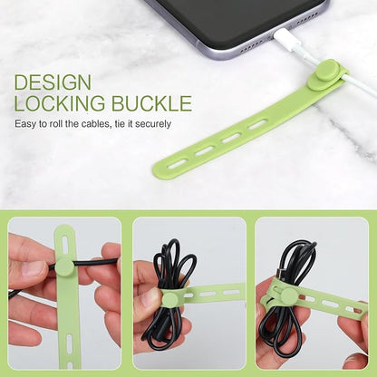 Donruby 24Pcs Silicone Cable Ties - Reusable & Washable with Locking Buckles, Adjustable Fastening Cable Management Straps, Multi-Purpose High Elasticity Cord Organizer (4 Colors)
