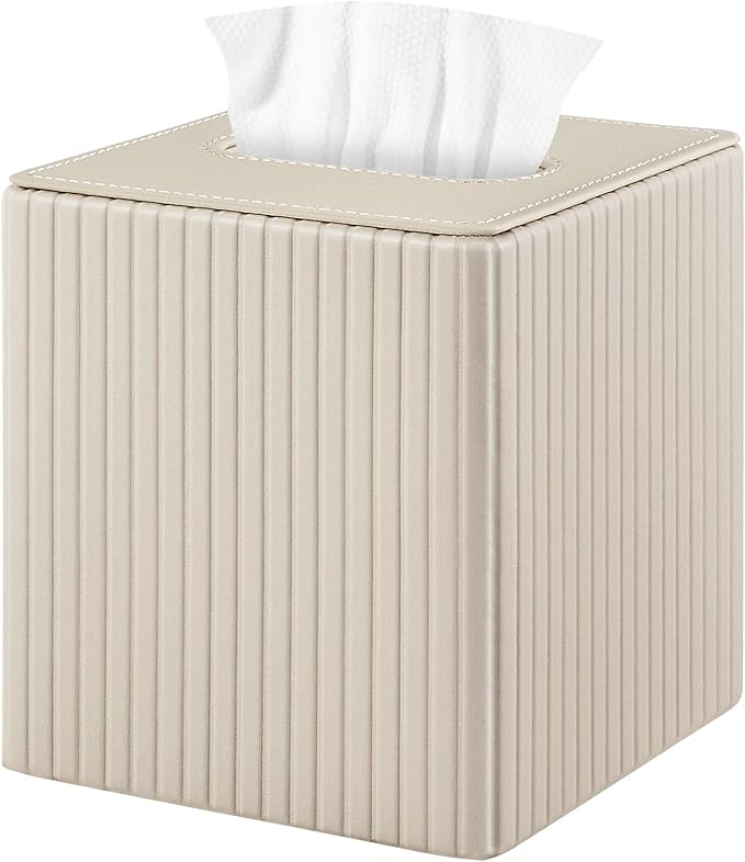 XNONE PU Leather Tissue Box Cover Square Tissue Box Holder for Bathroom Vanity Countertop Night Stands Bedroom Office Desk,Modern Tissue Decorative Organizer with Magnetic Closure (Beige)