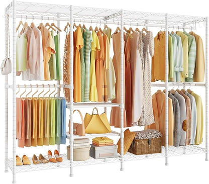 H41 Garment Rack Heavy Duty Clothes Rack, Clothing Racks for Hanging Clothes, Extra Large Freestanding Portable Closet Wardrobe Rack 78.5'' W × 15.8'' D × 76.4'' H, Max Load 1150 Lbs, White