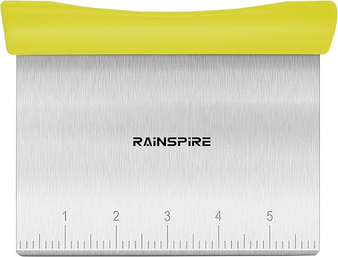 Upgraded 304 Stainless Steel Multi-Purpose Bench Scraper with Measurement Marks, Dishwasher Safe, Dough Cutter for Pizza, Bread and Cookie Dough Vegetable Chopper, Baking Supplies, Yellow