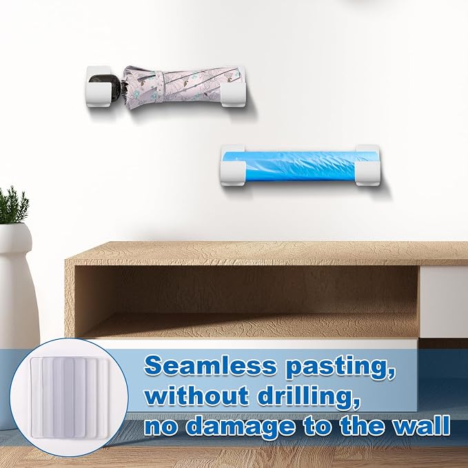 PEUTIER 2.5 Inch Small Trash Bag Holder, 4pcs Plastic, Wall Mount Kitchen Organizer, Multifunctional Storage for Home, White (05010)