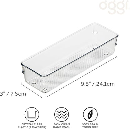 Oggi Clear Drawer Organizer, 3" X 9" | Pack of 2 | For Kitchen | For Office | For Bathroom