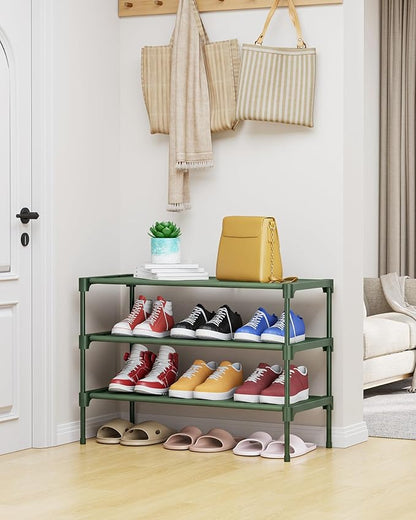 Kitsure Shoe Rack - Non-Woven Shoe Rack Shelf, Shoe Organizer for Closet, Entryway, Garage & Corridor, Stackable Shoe Shelves, 27.5" Wide - 3 Tier, Sage Green