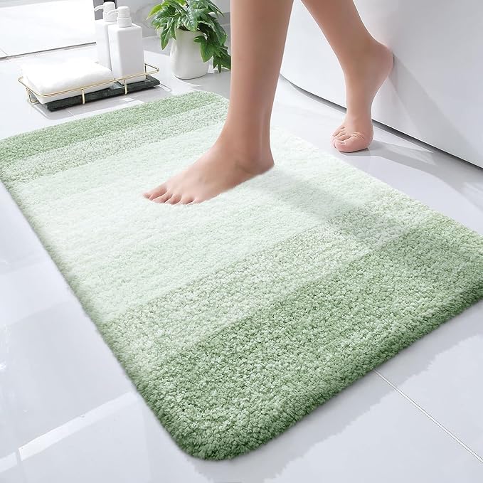 OLANLY Small Bathroom Rugs Mat 24x16, Extra Soft Absorbent Microfiber Bath Rugs, Rubber Backing, Quick Dry, Washable Bath Mats for Bathroom Floor, Tub and Shower, Home Decor Accessories, Sage Green