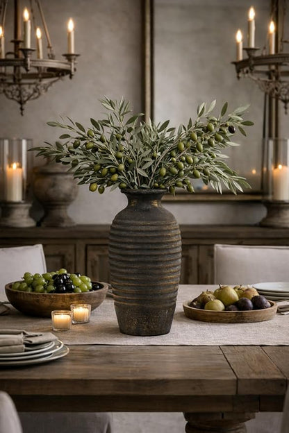 Emotionally Grounded Vase, Vaseking Large Ceramic Rustic Vase, 14.4 inch Minimalist Threaded Decorative Farmhouse Tall Vases for Home Decor, Living Room, Enterway, Table Decoration, Bronze