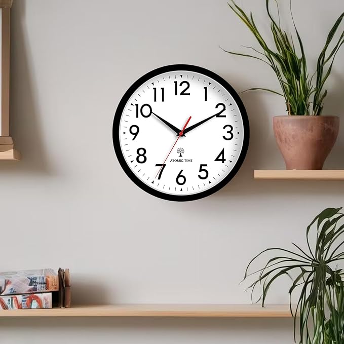 DAXSMY Atomic Wall Clock Analog 12 Inch Battery Operated Modern Decorative for Living Room Kitchen Office Bedroom Bathroom(Black)