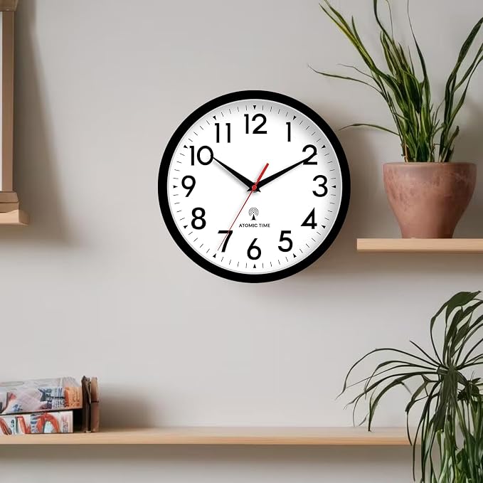 DAXSMY Atomic Wall Clock Analog 10 Inch Battery Operated Modern Decorative for Living Room Kitchen Office Bedroom Bathroom(Black)
