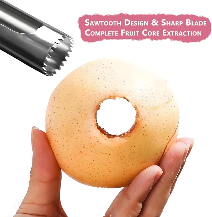 Apple Corer, Stainless Steel Fruit Core Remover with Ergonomic Grip, Sharp Serrated Blade for Apples and Pears, Dishwasher Safe Kitchen Gadget for Baking & Snack Prep (Red)