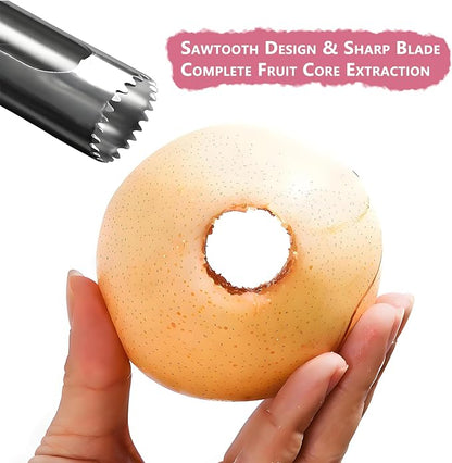 Apple Corer, Stainless Steel Fruit Core Remover with Ergonomic Grip, Sharp Serrated Blade for Apples and Pears, Dishwasher Safe Kitchen Gadget for Baking & Snack Prep (Red)