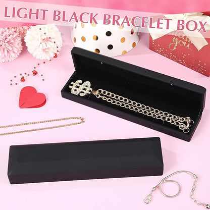 Yinkin 12 Pcs Black Velvet Jewelry Boxes LED Light Display Ring Necklace Bracelet Chain Gift Box Bulk Wedding Proposal Anniversary (Long Chain Box,Rectangular)