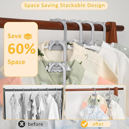 80 Pack Baby Clothes Hangers with 32 Clips, 11-15 inch Adjustable Kid Hanger, Multifunctional Children Hanger for Girl Boy Toddler Kids Child(Grey)