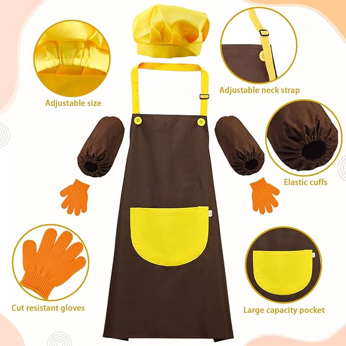 RISICULIS 21 Pieces Toddler Knife, Kids Knife Set Includes Wood Kids Safe Knifes, Plastic Toddler Knifes, Cutting Board, Apron, Chef Hat, Y Peeler, Crinkle Cutter, Cake Scraper